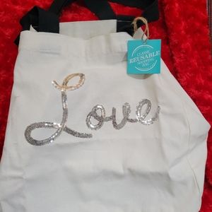 NWT Reusable Tote ~ Metallic Silver "Love" Logo  ~Valentine's Day ~ FINAL PRICE